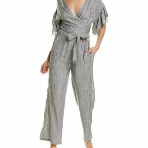 Stripe Flutter Sleeve Wrap Cropped Jumpsuit - M